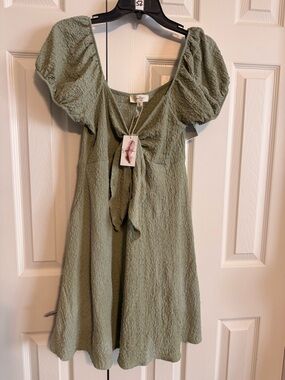 Jessica Simpson Sage Green Textured Tie-Front Mini Dress